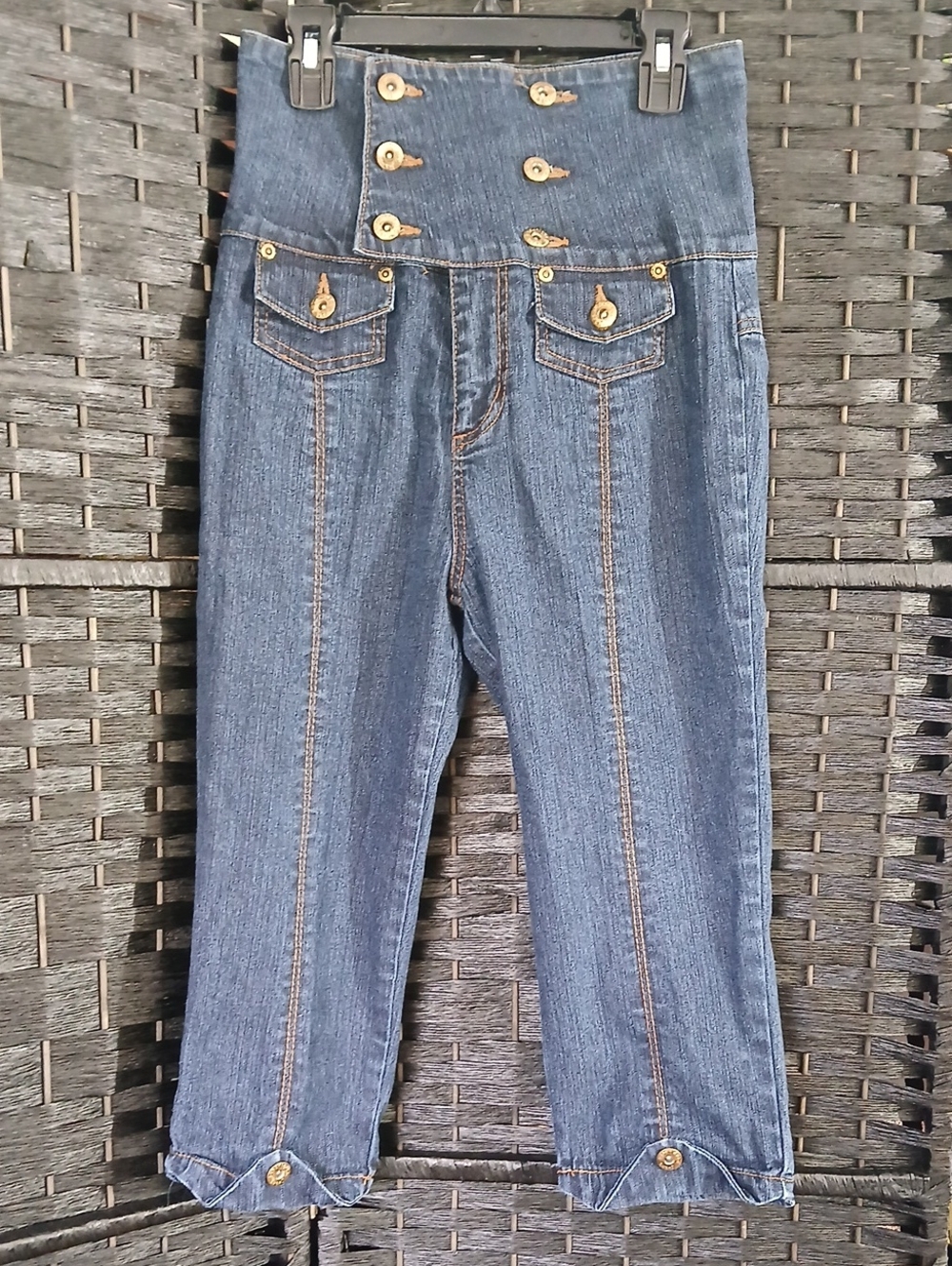 Younique Y2K High-Waist Sailor Style Dark Denim Wash Cropped Jeans Juniors SZ 5